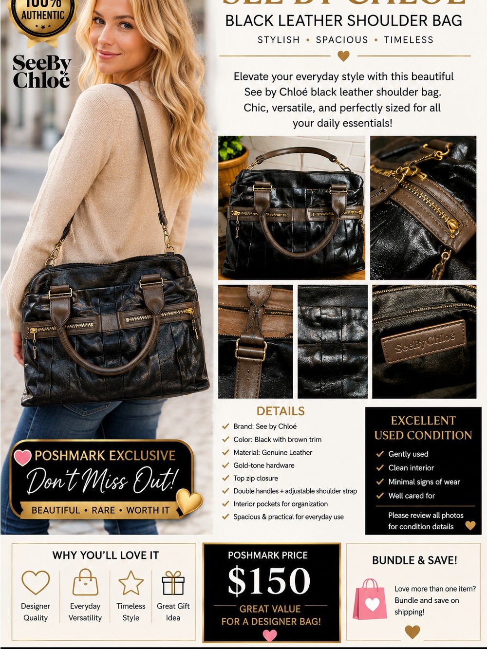 See by Chloé Black Leather Shoulder Bag — Designer Statement ✨